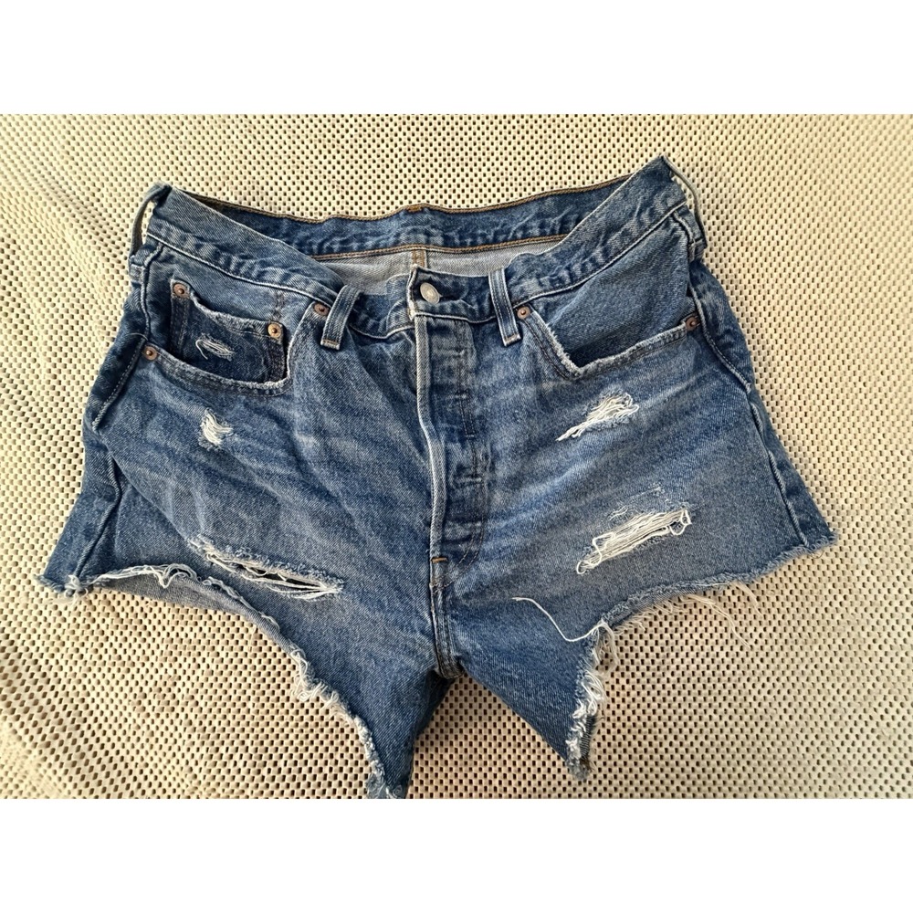 DIY Levis 501 Denim Jean Shorts Size 8/10 Button Fly Fray Hem Cut Off Thrashed